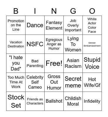 Adam Sandler Movies Bingo Card