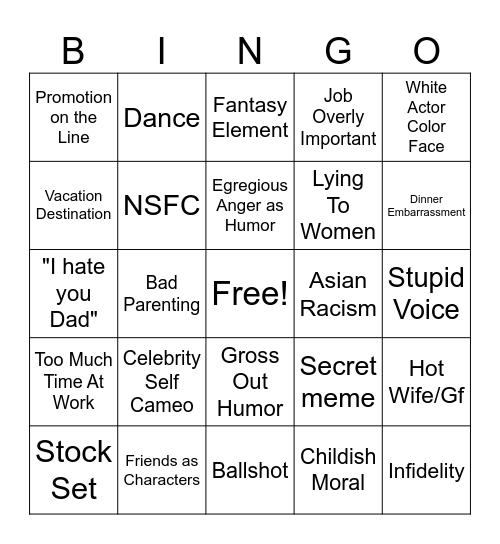 Adam Sandler Movies Bingo Card