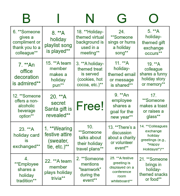 Holiday Bingo Card
