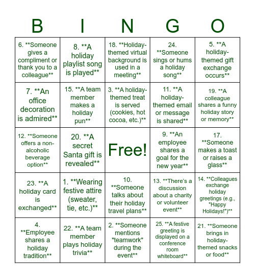 Holiday Bingo Card