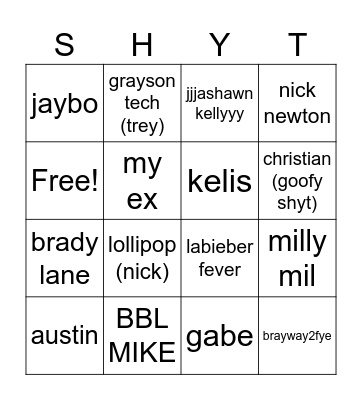 FINE SHYT ROSTER Bingo Card