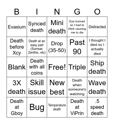 Supersonic death BINGO card Bingo Card