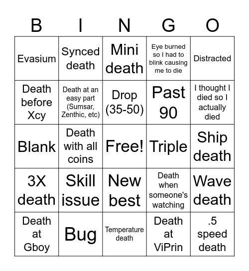 Supersonic death BINGO card Bingo Card