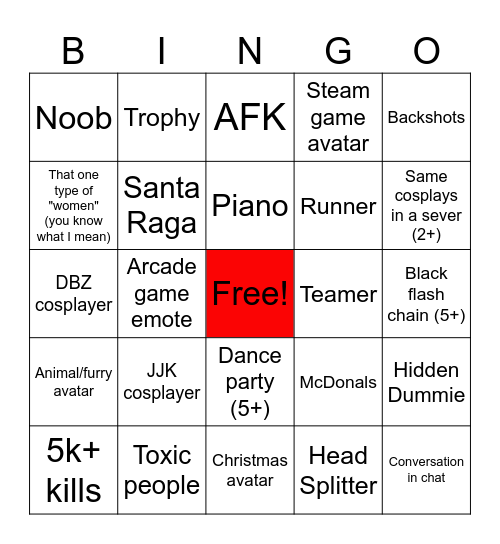 Jujutsu Shenanigans Bingo Card