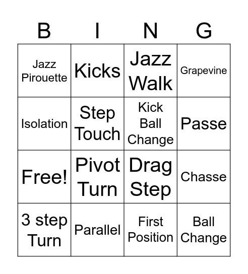 Jazz Dance Bingo Card