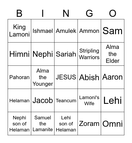 Book of Mormon Heros Bingo Card