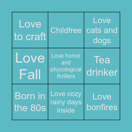 Pen Pal Bingo Card