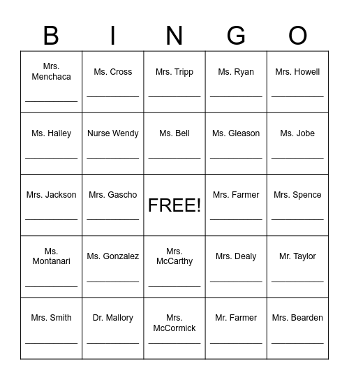 College Week Bingo Card