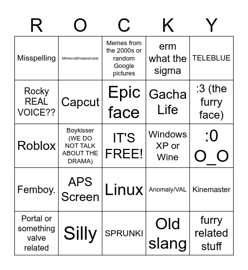 Rocky2009cool/Productions Bingo Card