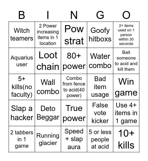 SBR bingo Card