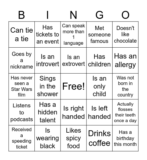 Workplace Bingo Card