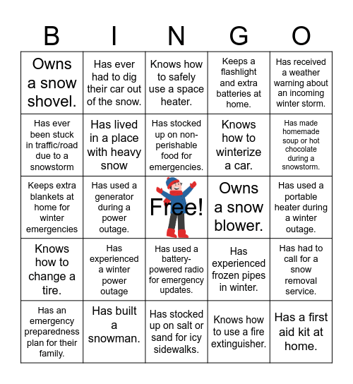 Preparing for Winter Storms and Emergencies Bingo Card