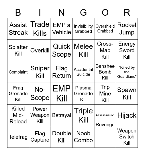 Halo LAN Bingor Bingo Card