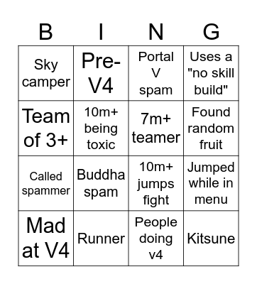 Blox Fruit Bingo Card