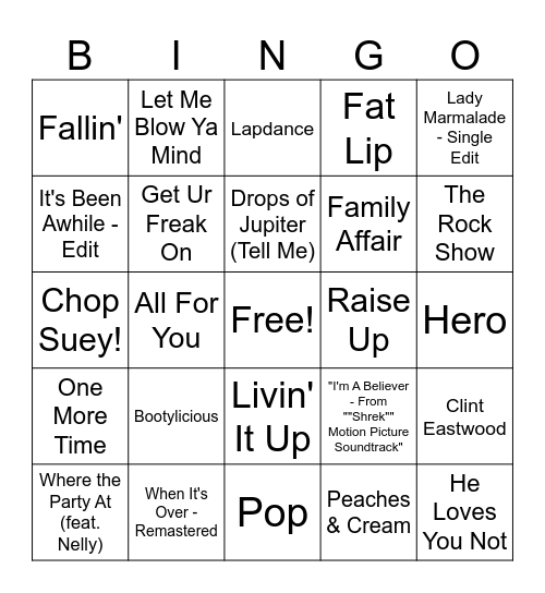 2001 Bingo Card