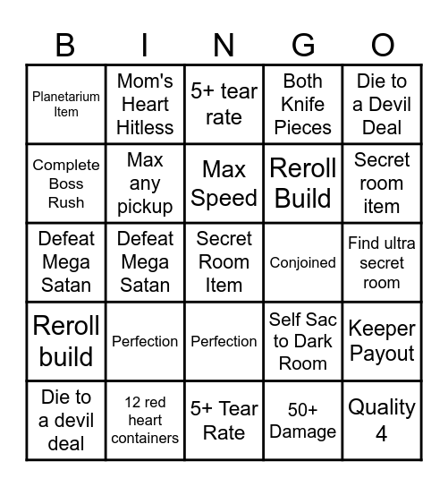 Isaac Bingo Card