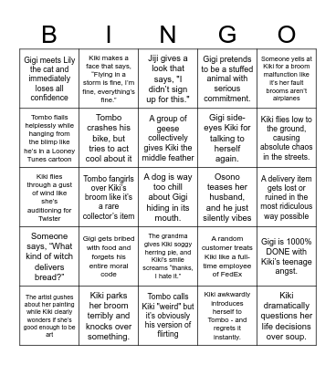 Kiki's Delivery Service Bingo Card