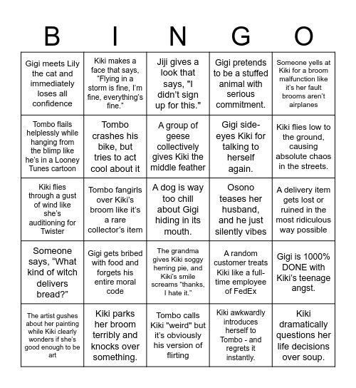 Kiki's Delivery Service Bingo Card