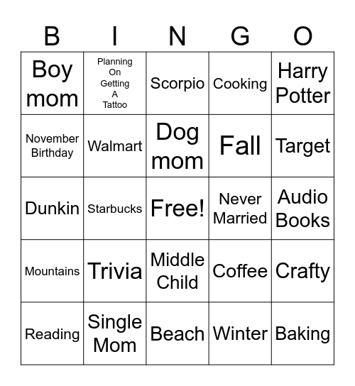 Get to Know Me/Pen Pal Bingo Card