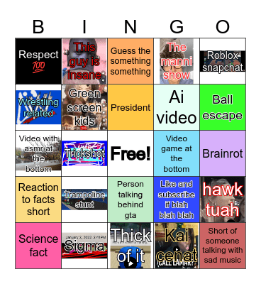 YouTube shorts Bingo Card