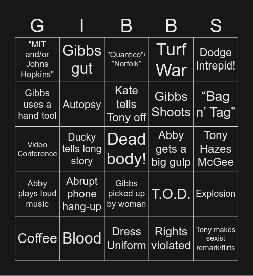 NCIS Bingo Card