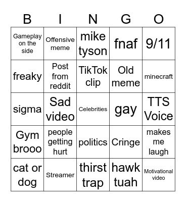 Instagram Reels bingo Card