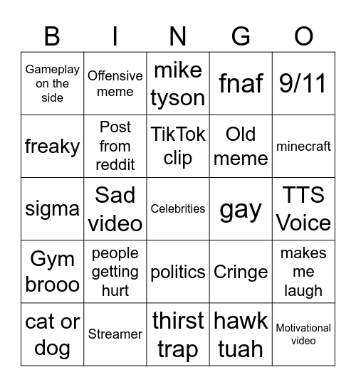 Instagram Reels bingo Card