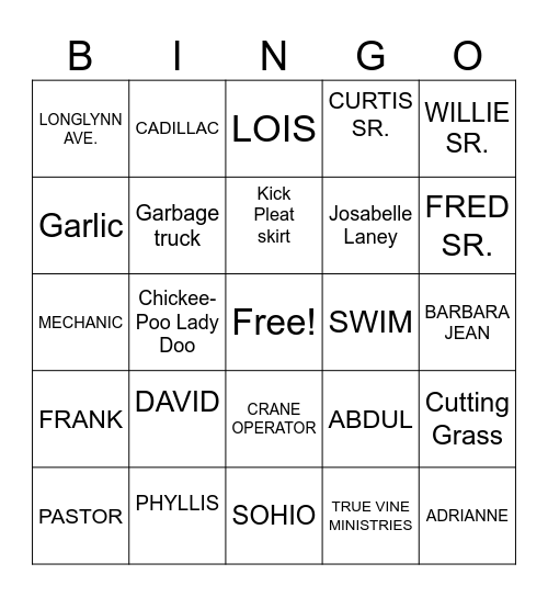 WILLIE WILDER'S 90TH BDAY Bingo Card