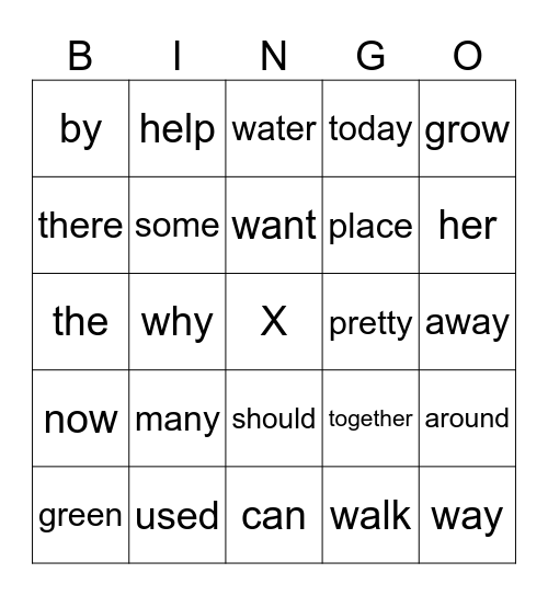Sight Words Bingo Card