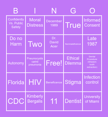 Kimberly Bergalis Bingo Card