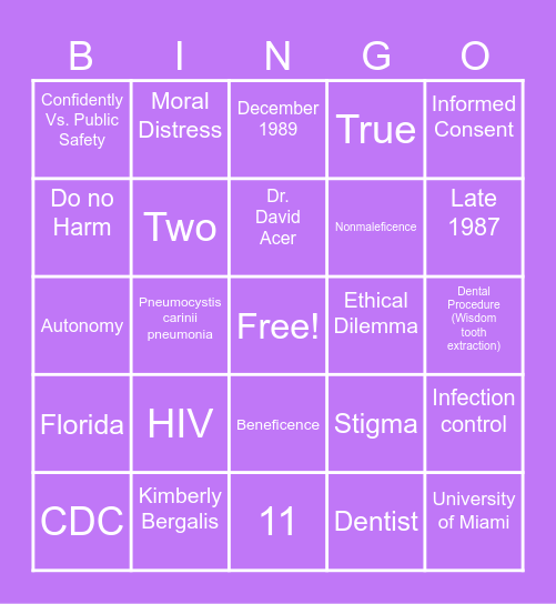 Kimberly Bergalis Bingo Card