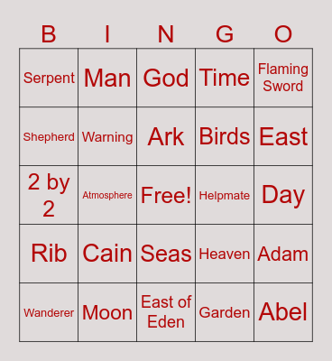 Genesis 1-9 Bingo Card