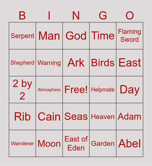 Genesis 1-9 Bingo Card