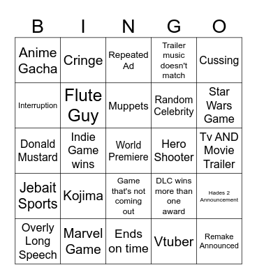 Game Awards 2024 Bingo Card