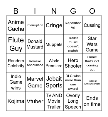 Game Awards 2024 Bingo Card