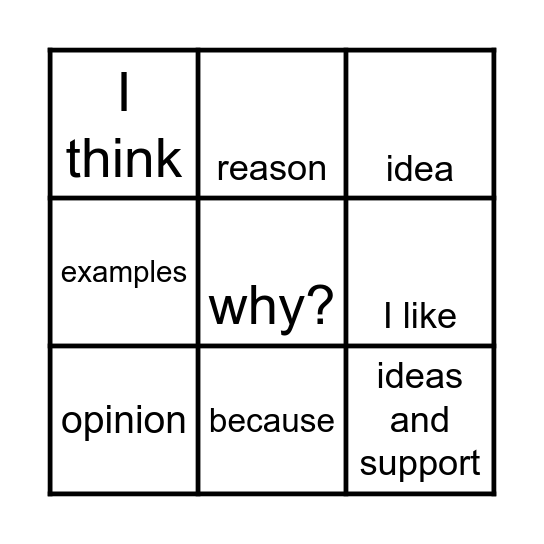 Opinion Bingo Card