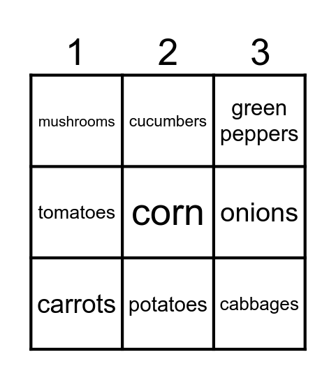 Vegetables Bingo Card