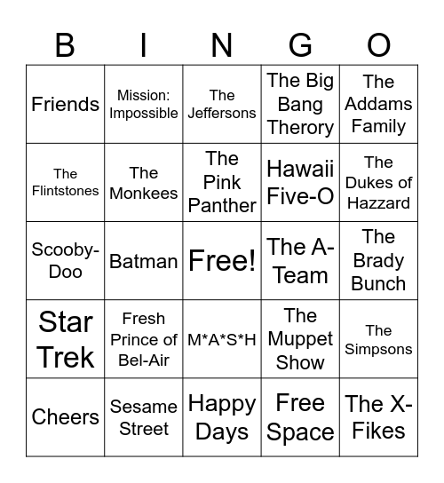 TV THEME SONGS Bingo Card