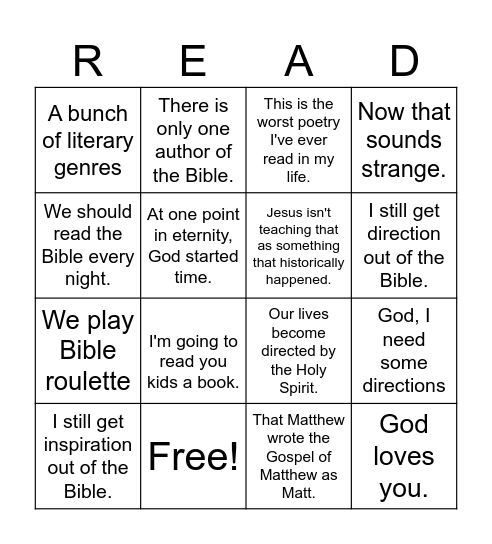 Ways to Read the Bible Bingo Card