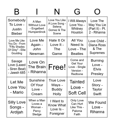 Booster Musical Bingo Card