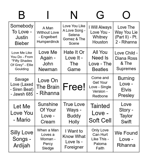 Booster Musical Bingo Card