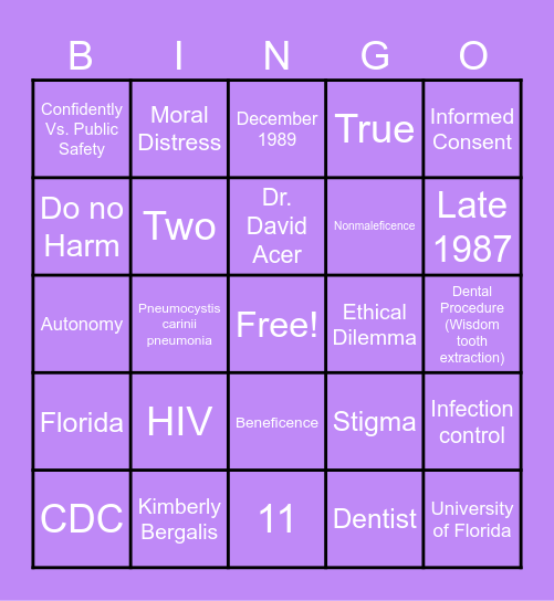 Kimberly Bergalis Bingo Card