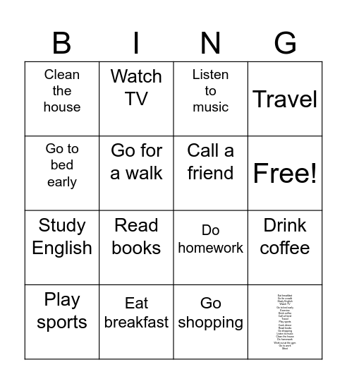 ADVERB OF FREQUENCY Bingo Card