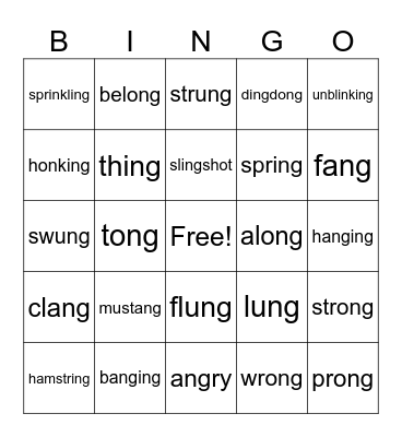 -ing, -ang, -ong, -ung Bingo Card