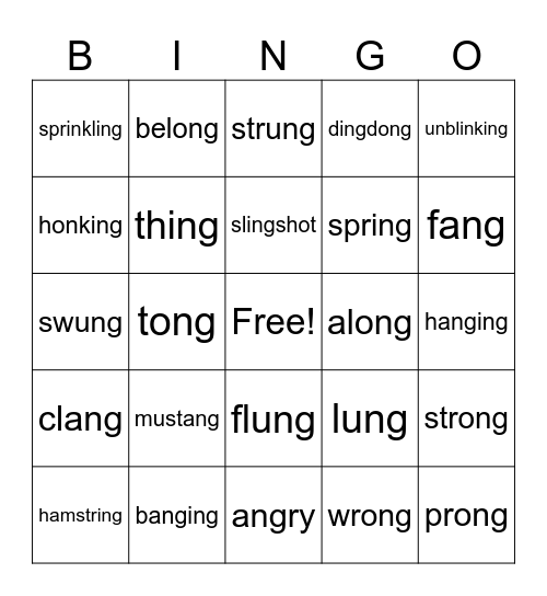 -ing, -ang, -ong, -ung Bingo Card