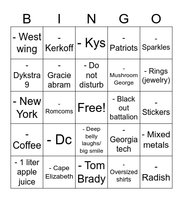 Ava's 21st Birthday Bingo Card