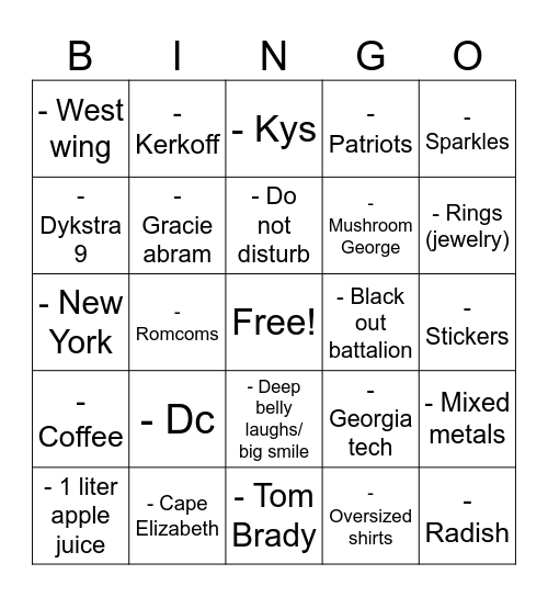 Ava's 21st Birthday Bingo Card