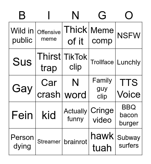 Instagram Reels bingo Card