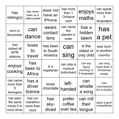 Nice to meet you Bingo Card