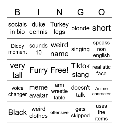 Neighbors Bingo Card